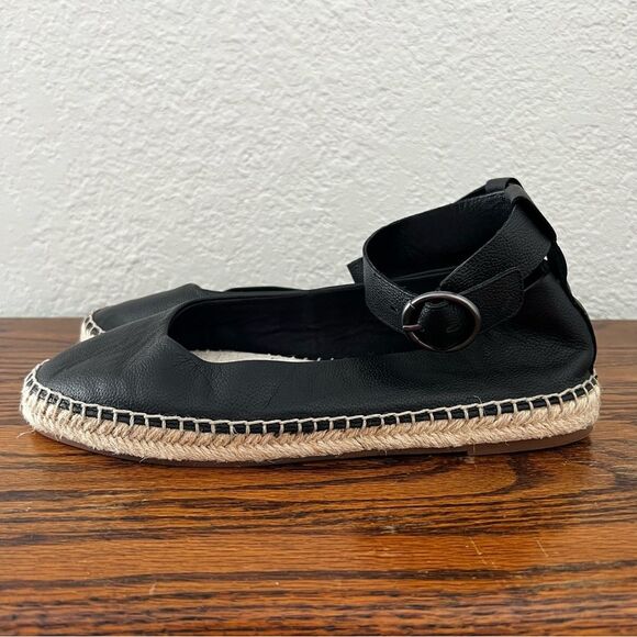 Splendid Ace Espadrille Ankle Strap Flats Black Leather 8.5 - Picture 2 of 7